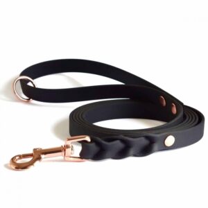 BioThane-hihna Tyylivoitto Braid, musta/ruusukulta (16mm x 300cm)