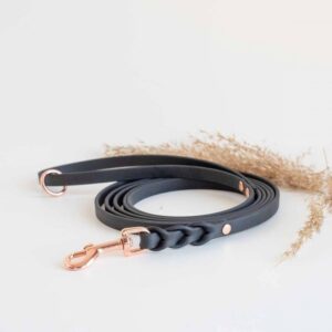 BioThane-hihna Tyylivoitto Braid, musta/ruusukulta (9mm x 200cm)